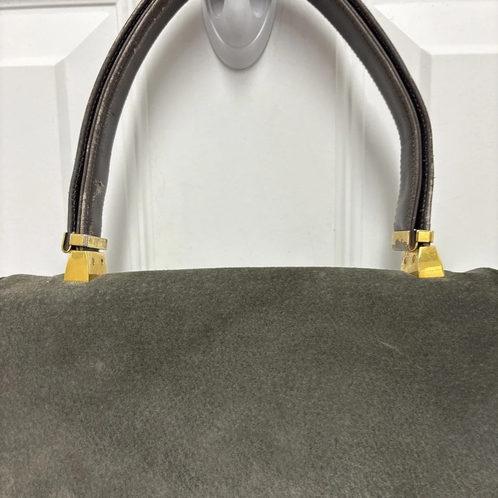 Koret Vintage Gray Neutral Suede‎ Evening Gold Accent Top Handle Handbag